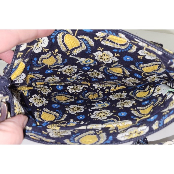 Vera Bradley Hipster Ellie Blue Yellow Elephant Pattern Crossbody Bag Purse - Picture 11 of 15